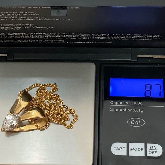 Vintage Unsigned Gold-Plated Heart Slider Pendant Teardrop Clear CZ 16” Necklace - Picture 13 of 15